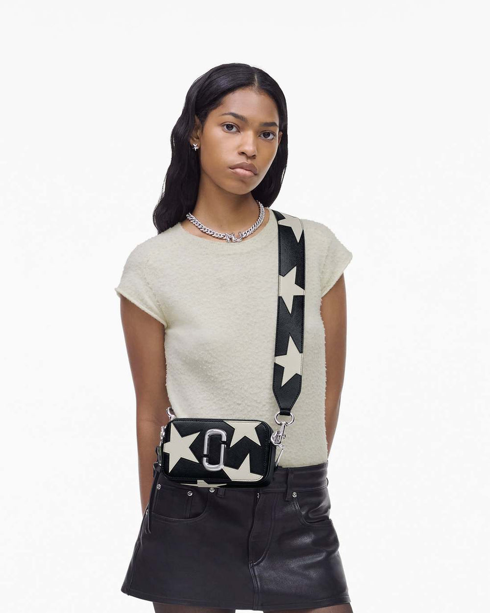 The Star Patchwork Leather Snapshot Black/White | Marc Jacobs discount