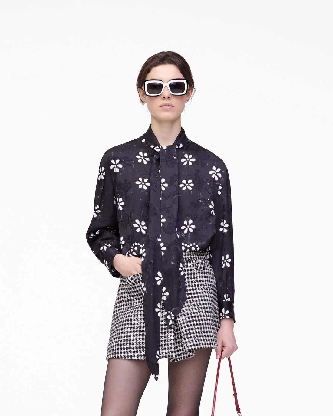 Trompe L'Oeil Eyelet Bow Blouse Black/White | Marc Jacobs Outlet