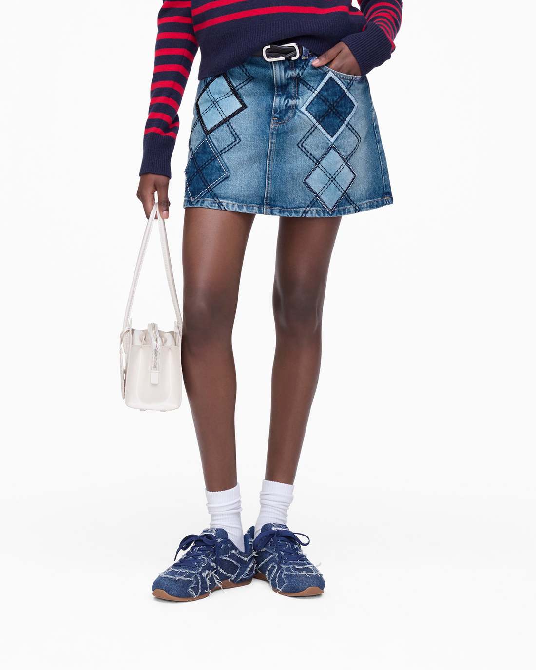 Argyle Patchwork Mini Skirt Bright Indigo | Marc Jacobs on sale