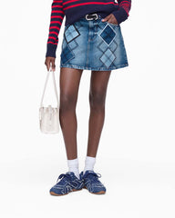 Argyle Patchwork Mini Skirt Bright Indigo | Marc Jacobs on sale